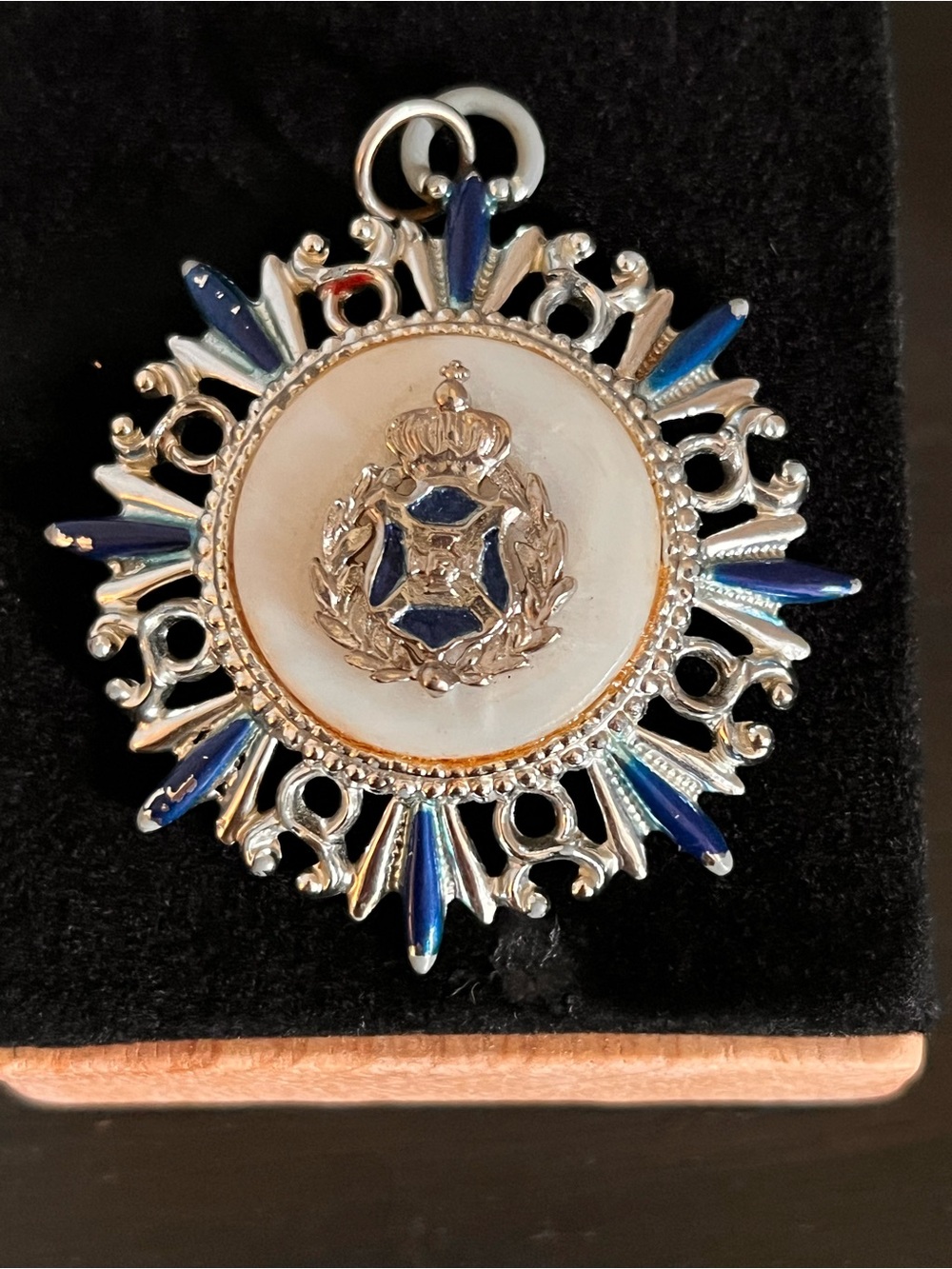 Silver and Blue Enamel Medallion Pendant Necklace - Women Jewelry